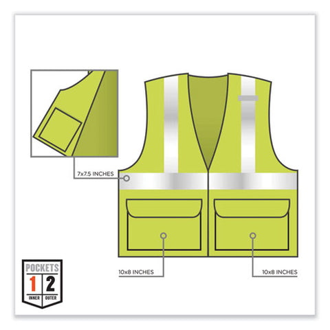 Glowear 8220z Class 2 Standard Mesh Zipper Vest, Polyester, 4x-large/5x-large, Lime