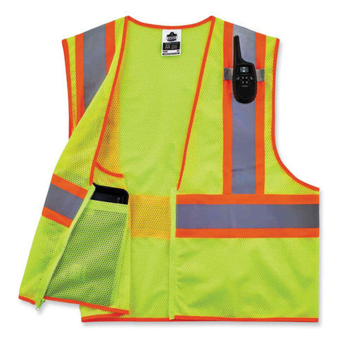 Glowear 8229z Class 2 Economy Two-tone Zipper Vest, Polyester, 4x-large/5x-large, Lime