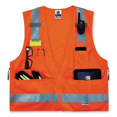 Glowear 8250z Class 2 Surveyors Zipper Vest, Polyester, 2x-large/3x-large, Orange