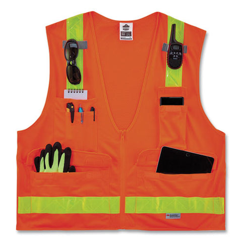 Glowear 8250zhg Class 2 Hi-gloss Surveyors Zipper Vest, Polyester, Small/medium, Orange