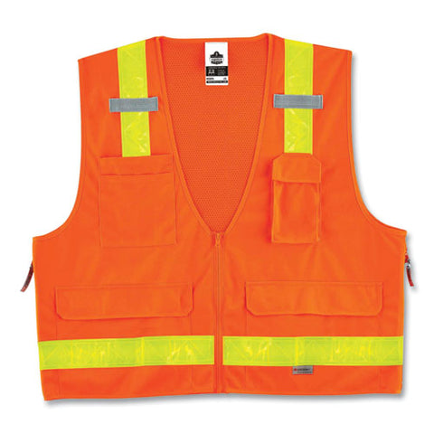 Glowear 8250zhg Class 2 Hi-gloss Surveyors Zipper Vest, Polyester, Small/medium, Orange