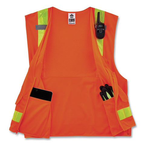 Glowear 8250zhg Class 2 Hi-gloss Surveyors Zipper Vest, Polyester, Large/x-large, Orange