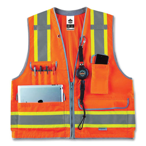 Glowear 8254hdz Class 2 Heavy-duty Surveyors Zipper Vest, Polyester, Small/medium, Orange