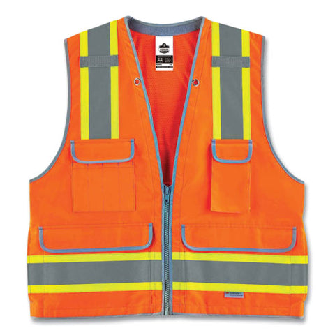 Glowear 8254hdz Class 2 Heavy-duty Surveyors Zipper Vest, Polyester, Large/x-large, Orange