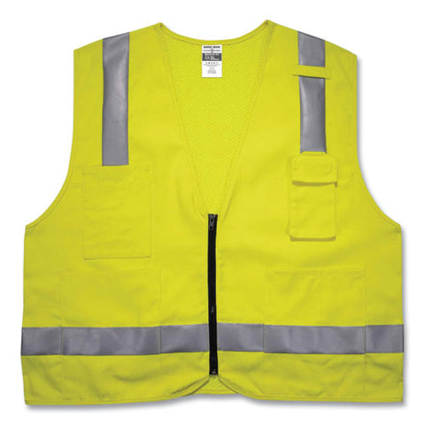 Glowear 8262frz Class 2 Fr Surveyor Zipper Vest, Tencel/modacrylic/para-aramid/kevlar, Large/x-large, Lime