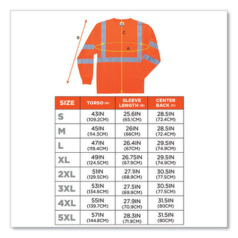 Glowear 8391 Class 3 Hi-vis Long Sleeve Shirt, Polyester, Orange, X-large