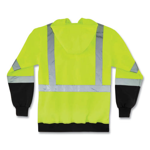 Glowear 8372 Zipup Hivis Class 3 Zip Hooded Sweatshirt With Black Bottom, Polar Fleece, Lime, Medium