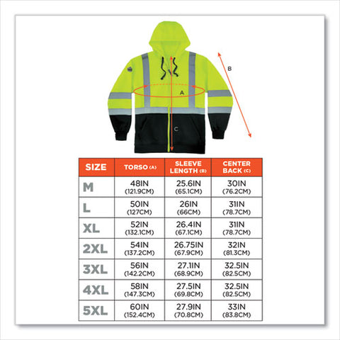 Glowear 8372 Zipup Hivis Class 3 Zip Hooded Sweatshirt With Black Bottom, Polar Fleece, Lime, Medium