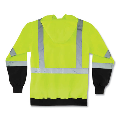 Glowear 8372 Zipup Hivis Class 3 Zip Hooded Sweatshirt With Black Bottom, Polar Fleece, Lime, X-large