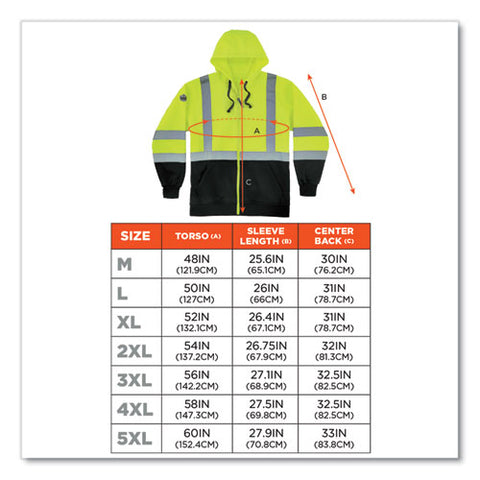 Glowear 8372 Zipup Hivis Class 3 Zip Hooded Sweatshirt With Black Bottom, Polar Fleece, Lime, 2x-large