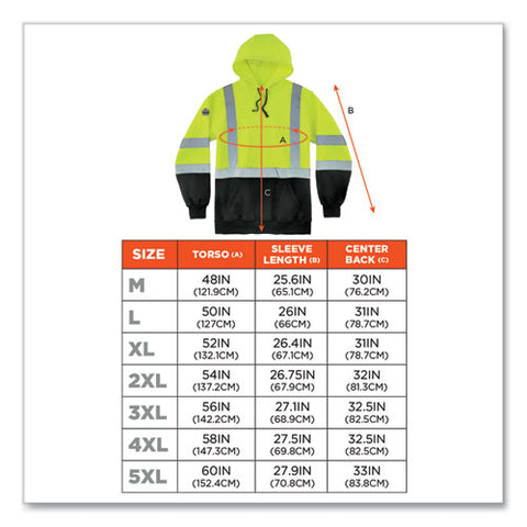 Glowear 8373 Hi-vis Class 3 Hooded Sweatshirt With Black Bottom, Polar Fleece, Lime, Medium