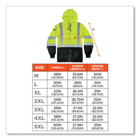 Glowear 8373 Hi-vis Class 3 Hooded Sweatshirt With Black Bottom, Polar Fleece, Lime, X-large