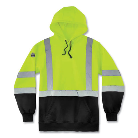 Glowear 8373 Hi-vis Class 3 Hooded Sweatshirt With Black Bottom, Polar Fleece, Lime, X-large