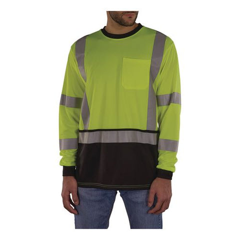 Glowear 8369bk Class 3 Essential Hi-vis Long Sleeve T-shirt With Black Bottom, Medium, Lime