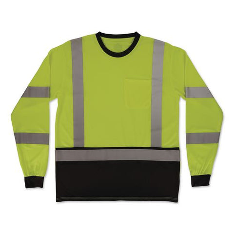 Glowear 8369bk Class 3 Essential Hi-vis Long Sleeve T-shirt With Black Bottom, Medium, Lime