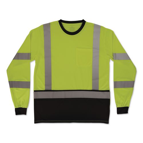 Glowear 8369bk Class 3 Essential Hi-vis Long Sleeve T-shirt With Black Bottom, Large, Lime