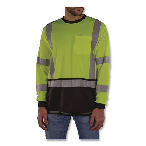 Glowear 8369bk Class 3 Essential Hi-vis Long Sleeve T-shirt With Black Bottom, Large, Lime