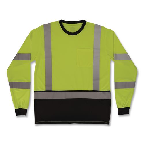 Glowear 8369bk Class 3 Essential Hi-vis Long Sleeve T-shirt With Black Bottom, X-large, Lime