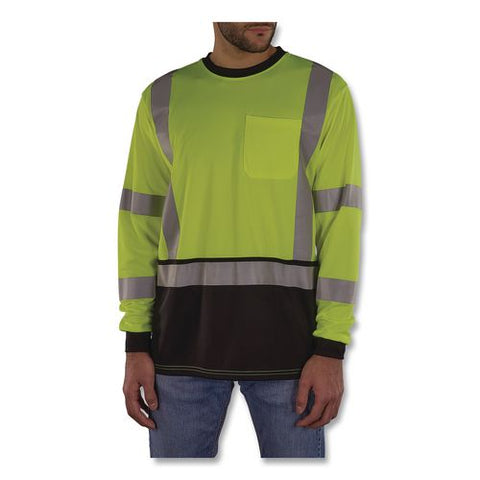 Glowear 8369bk Class 3 Essential Hi-vis Long Sleeve T-shirt With Black Bottom, X-large, Lime