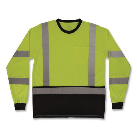 Glowear 8369bk Class 3 Essential Hi-vis Long Sleeve T-shirt With Black Bottom, X-large, Lime