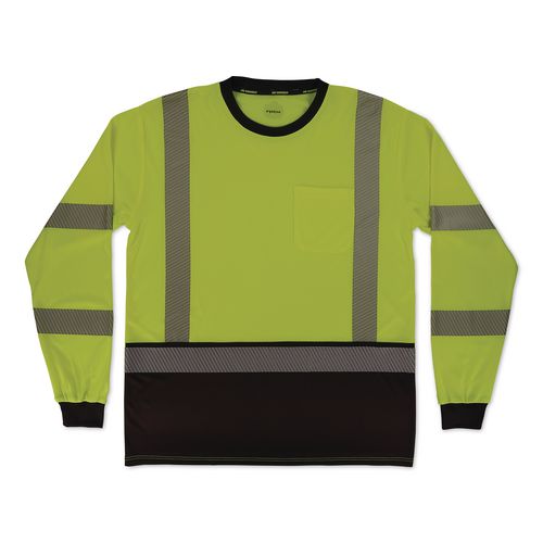 Glowear 8371bk Class 3 Performance Hi-vis Long Sleeve T-shirt With Black Bottom, 5x-large, Lime