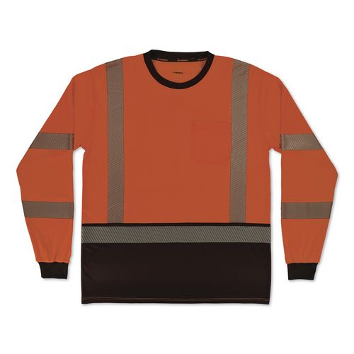 Glowear 8371bk Class 3 Performance Hi-vis Long Sleeve T-shirt With Black Bottom, Medium, Orange