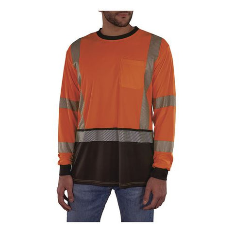Glowear 8371bk Class 3 Performance Hi-vis Long Sleeve T-shirt With Black Bottom, X-large, Orange