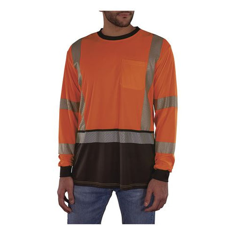 Glowear 8371bk Class 3 Performance Hi-vis Long Sleeve T-shirt With Black Bottom, 2x-large, Orange