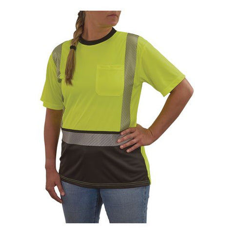 Glowear 8276bk Class 2 Women's Performance Hi-vis T-shirt With Black Bottom, Small, Lime