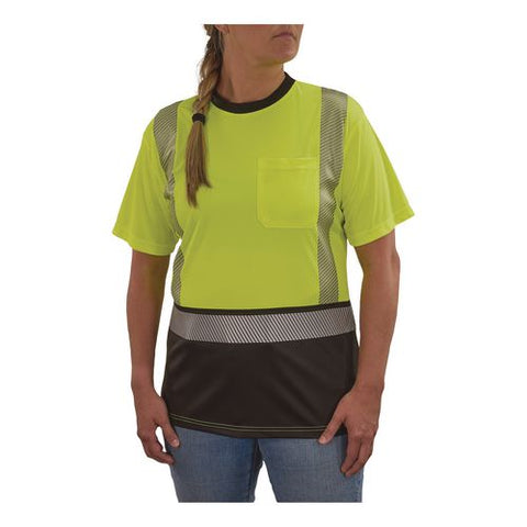 Glowear 8276bk Class 2 Women's Performance Hi-vis T-shirt With Black Bottom, Large, Lime