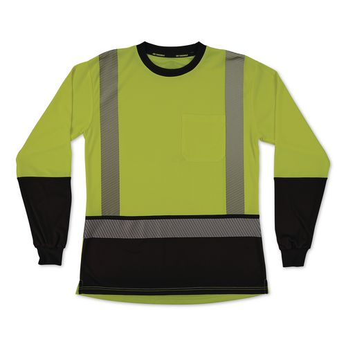 Glowear 8278bk Class 2 Women's Performance Hi-vis Long Sleeve T-shirt With Black Bottom, X-small, Lime