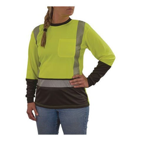 Glowear 8278bk Class 2 Women's Performance Hi-vis Long Sleeve T-shirt With Black Bottom, X-small, Lime