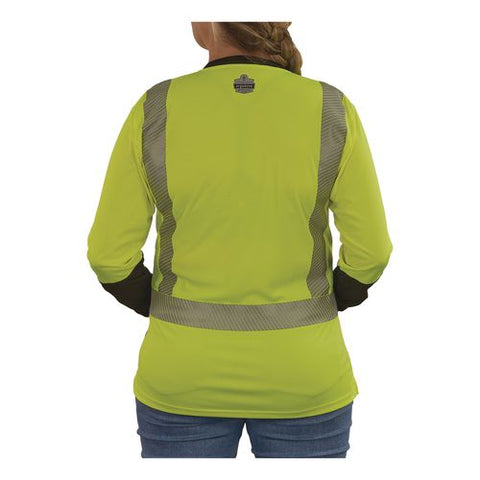 Glowear 8278bk Class 2 Women's Performance Hi-vis Long Sleeve T-shirt With Black Bottom, X-small, Lime
