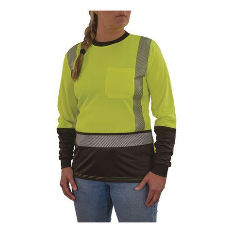 Glowear 8278bk Class 2 Women's Performance Hi-vis Long Sleeve T-shirt With Black Bottom, X-small, Lime