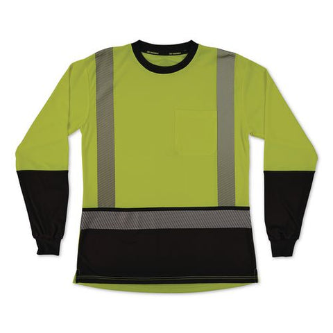 Glowear 8278bk Class 2 Women's Performance Hi-vis Long Sleeve T-shirt With Black Bottom, X-small, Lime
