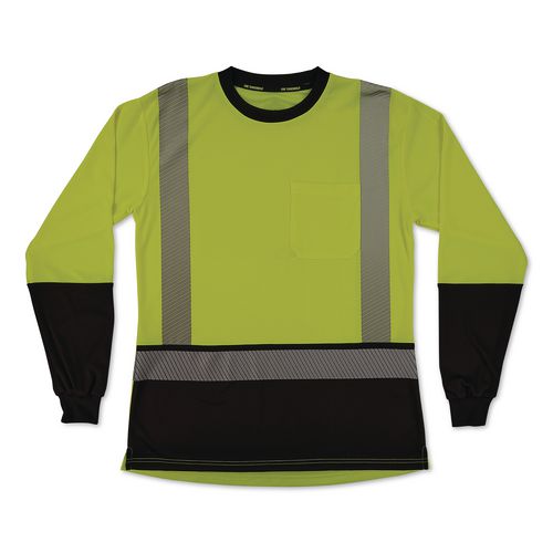 Glowear 8278bk Class 2 Women's Performance Hi-vis Long Sleeve T-shirt With Black Bottom, Medium, Lime