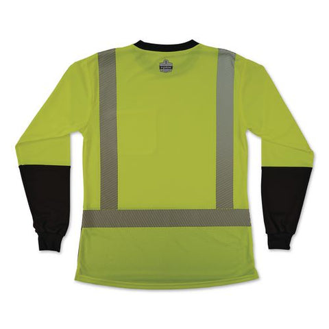 Glowear 8278bk Class 2 Women's Performance Hi-vis Long Sleeve T-shirt With Black Bottom, Large, Lime
