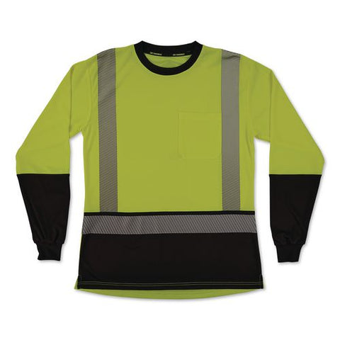 Glowear 8278bk Class 2 Women's Performance Hi-vis Long Sleeve T-shirt With Black Bottom, Large, Lime