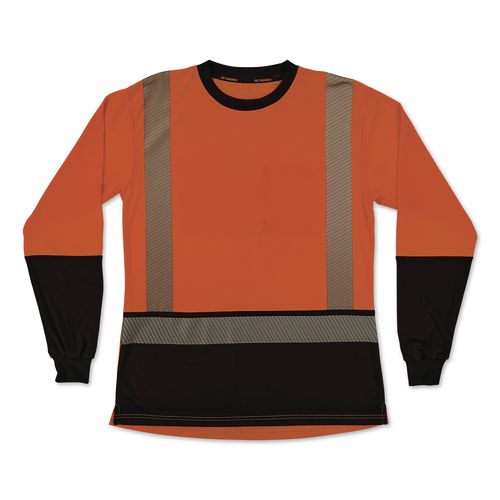 Glowear 8278bk Class 2 Women's Performance Hi-vis Long Sleeve T-shirt With Black Bottom, X-small, Orange