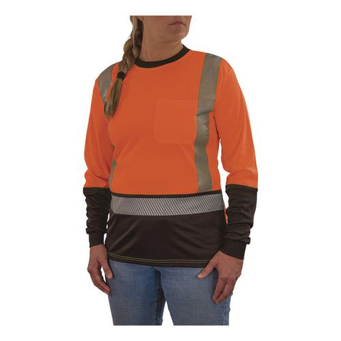 Glowear 8278bk Class 2 Women's Performance Hi-vis Long Sleeve T-shirt With Black Bottom, X-small, Orange