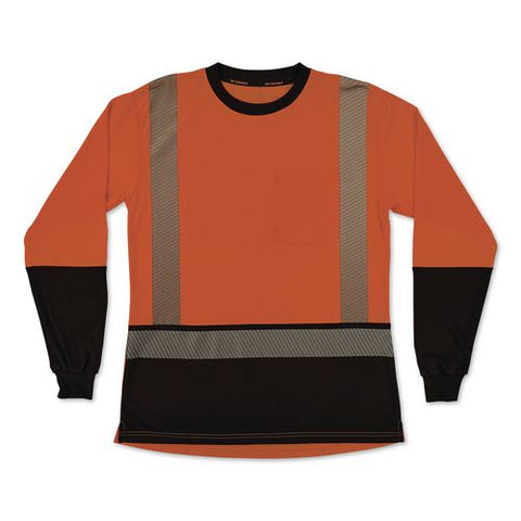 Glowear 8278bk Class 2 Women's Performance Hi-vis Long Sleeve T-shirt With Black Bottom, X-small, Orange