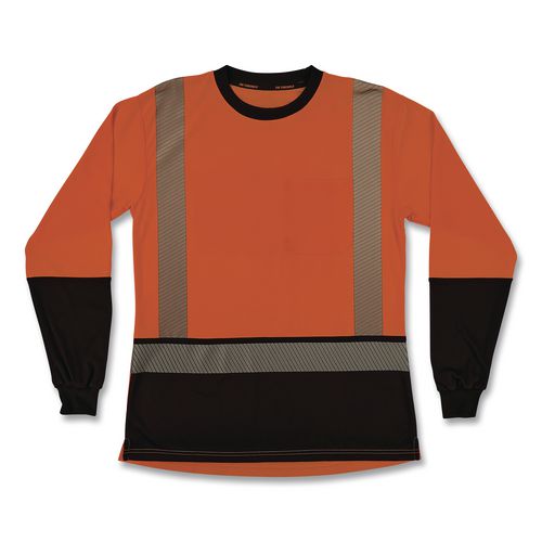 Glowear 8278bk Class 2 Women's Performance Hi-vis Long Sleeve T-shirt With Black Bottom, Medium, Orange