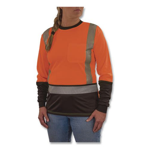 Glowear 8278bk Class 2 Women's Performance Hi-vis Long Sleeve T-shirt With Black Bottom, Medium, Orange