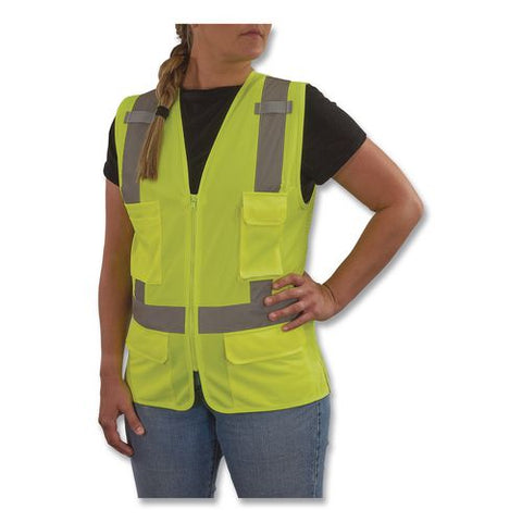 Glowear 8247zw-s Class 2 Women's Hi-vis Surveyor Vest With Zipper, Polyester, Small, Lime