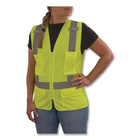 Glowear 8247zw-s Class 2 Women's Hi-vis Surveyor Vest With Zipper, Polyester, Medium, Lime