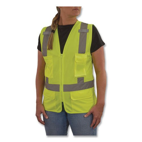 Glowear 8247zw-s Class 2 Women's Hi-vis Surveyor Vest With Zipper, Polyester, X-large, Lime
