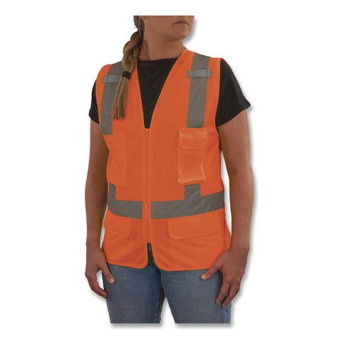 Glowear 8247zw-s Class 2 Women's Hi-vis Surveyor Vest With Zipper, Polyester, Medium, Orange