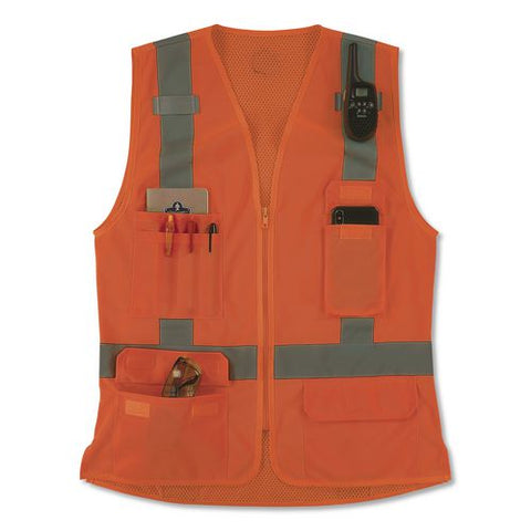Glowear 8247zw-s Class 2 Women's Hi-vis Surveyor Vest With Zipper, Polyester, 3x-large, Orange