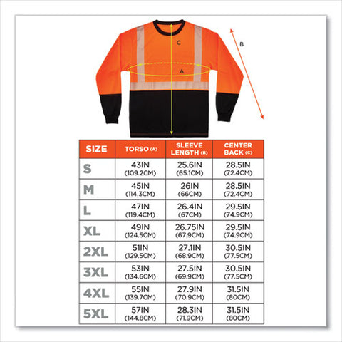 Glowear 8281bk Class 2 Long Sleeve Shirt With Black Bottom, Polyester, Small, Orange