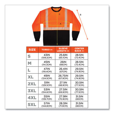 Glowear 8281bk Class 2 Long Sleeve Shirt With Black Bottom, Polyester, Large, Orange